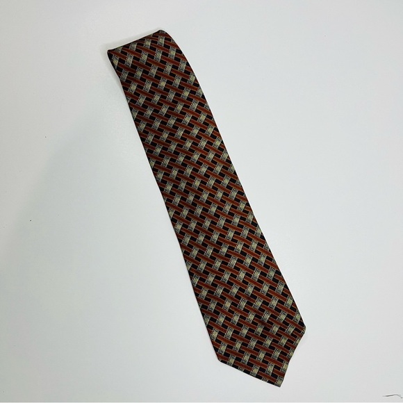 Giorgio Armani Brown / Orange Geometric Classic Silk Tie - Picture 1 of 7